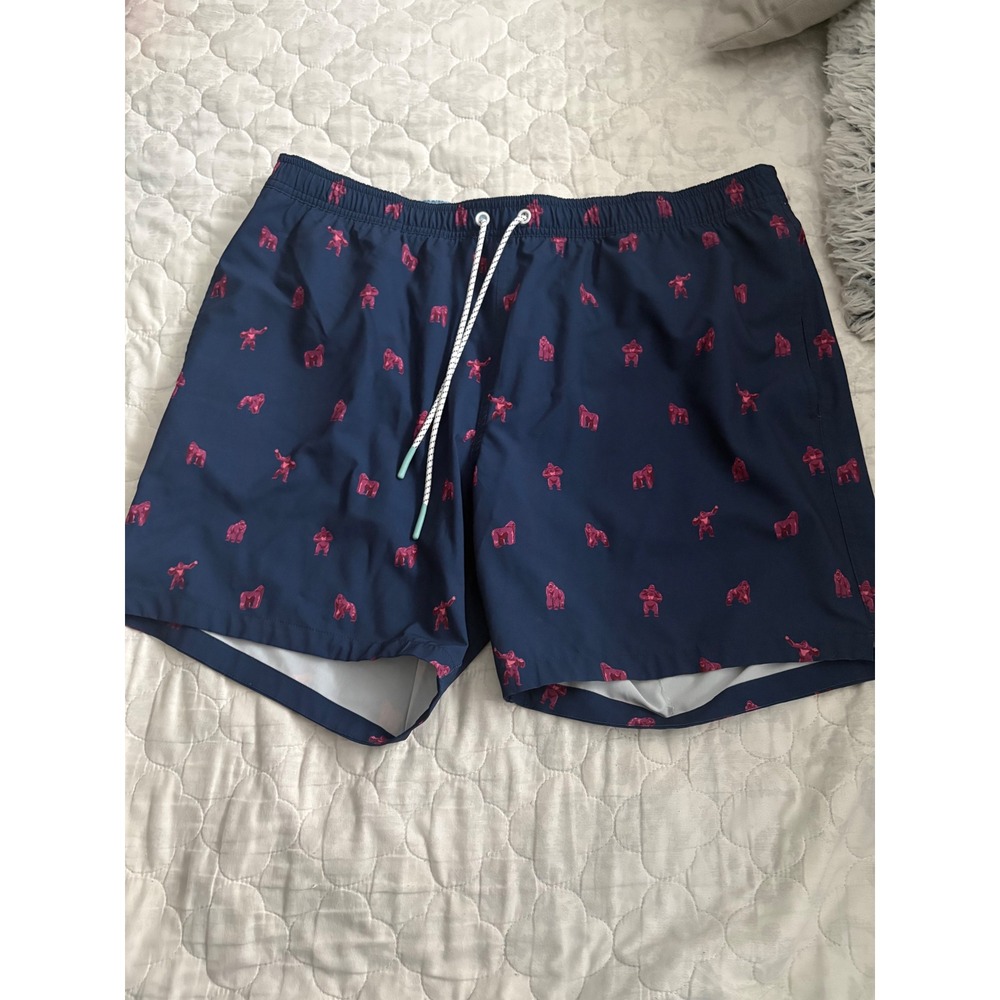 Bonobos Riviera Mens Swim Trunks Navy Pink Gorilla Print 7 Inch Inseam‎ XL